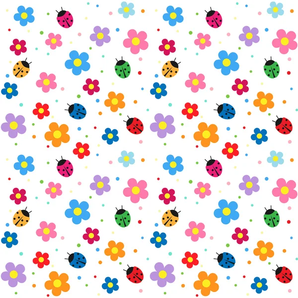 Marienkäfer und Blumen Hintergrund — Stockvektor