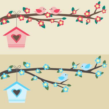 Birds on branch clipart