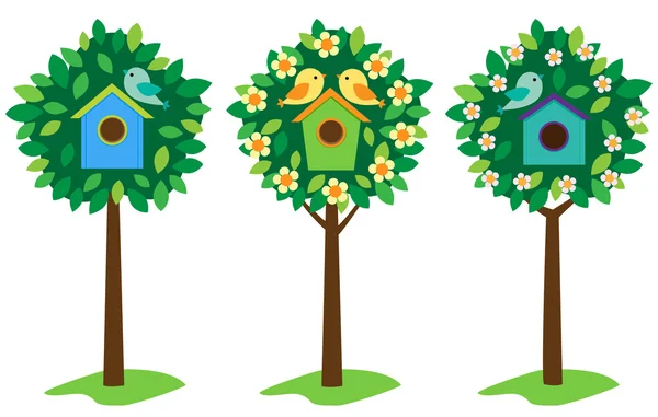 Ağaçlardaki kuş evleri — Stok Vektör