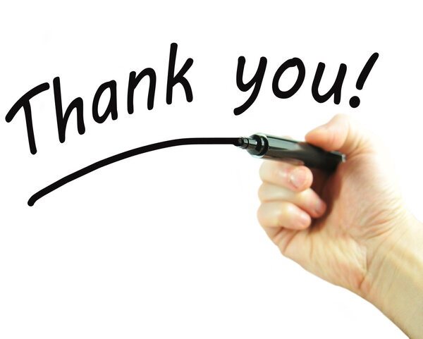 Hand written thank you message on white background