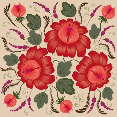 Red flowers on a beige background clipart