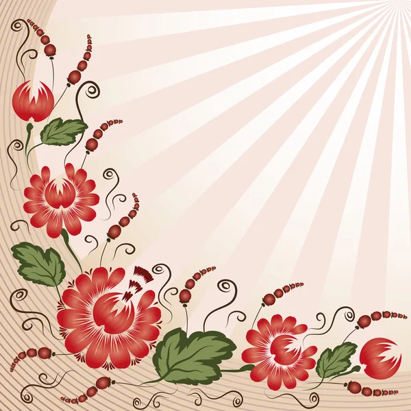 Red flowers on a beige background — Stock Vector