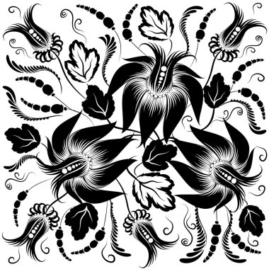 Black flowers on a white background clipart