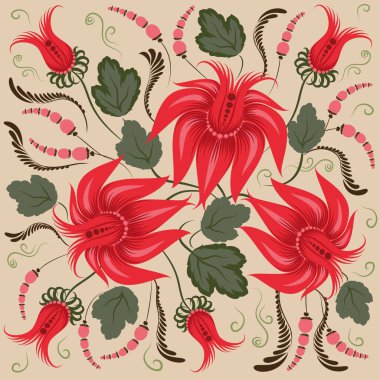 Red flowers on a beige background clipart