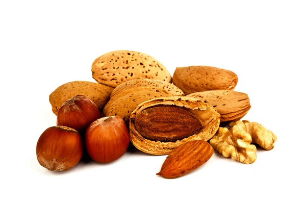 Almonds, walnuts and hazelnuts. — Stock Photo, Image