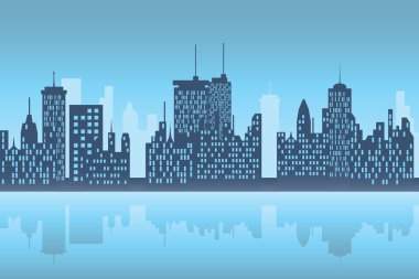 City skyscrapers at night clipart