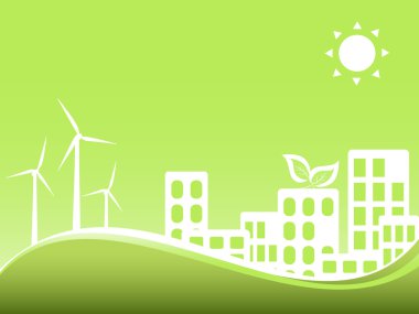 Green city with wind turbines clipart