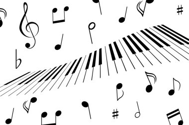 Music notes and piano keys clipart