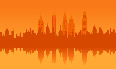 Urban skyline at sunset clipart