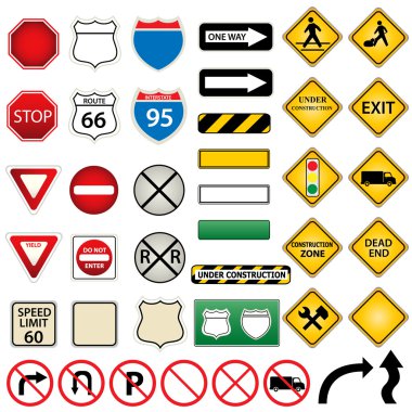 Road and traffic signs clipart