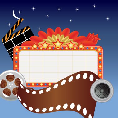 Neon theater sign and media items clipart