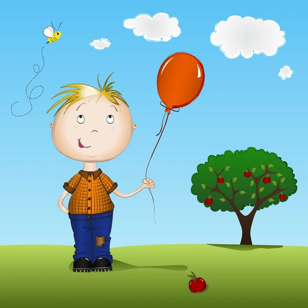 Ευτυχισμένο αγόρι με μπαλόνι — Διανυσματικό Αρχείο