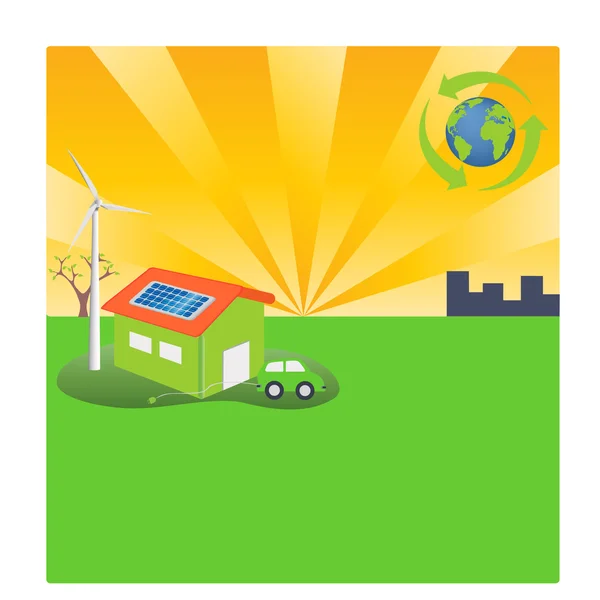 Estilo de Vida Verde Eficiente em Energia — Vetor de Stock