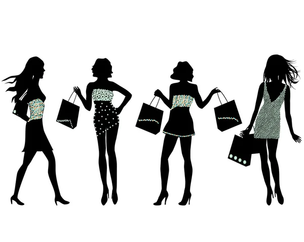 Alışveriş kadın siluetleri — Stok Vektör