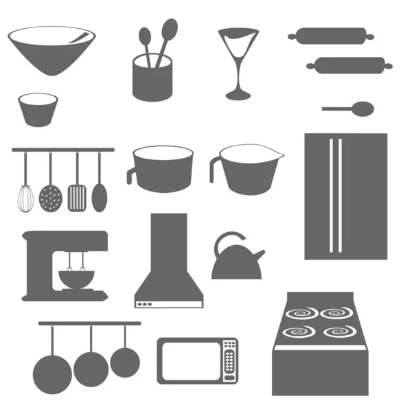 Silueta de objetos de cocina — Vector de stock