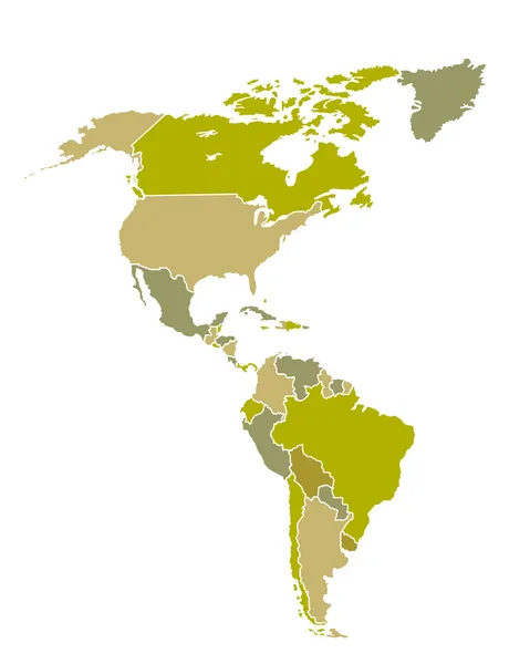 Południowej i krajów Ameryki Północnej mapę — Wektor stockowy