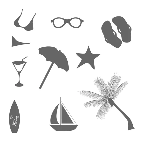 Pláž a letní ikony — Stockový vektor
