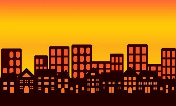 Stadtsilhouette bei Sonnenuntergang — Stockvektor