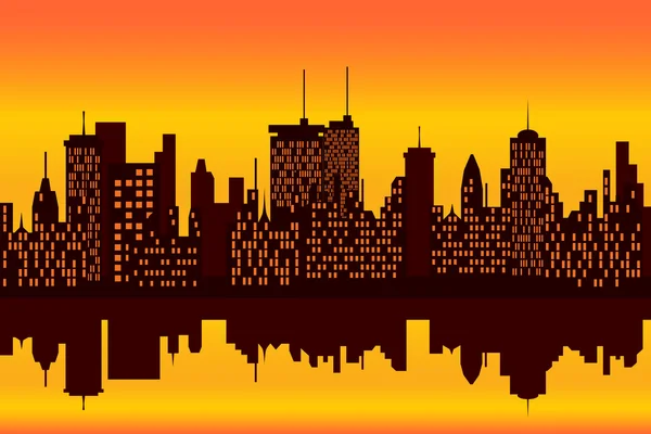 Stadtsilhouette bei Sonnenuntergang oder Sonnenaufgang — Stockvektor