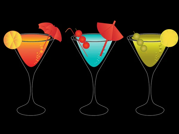 Bunte Martinis mit Regenschirmen — Stockvektor