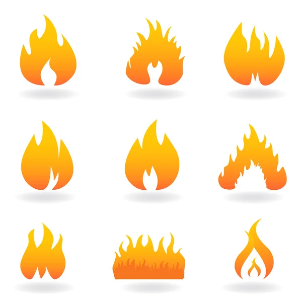 Vários ícones de chama e fogo —  Vetores de Stock