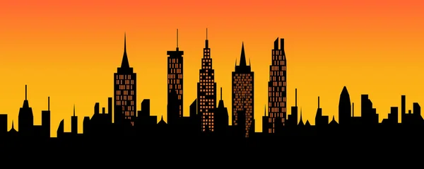 Paysage urbain au coucher du soleil — Image vectorielle