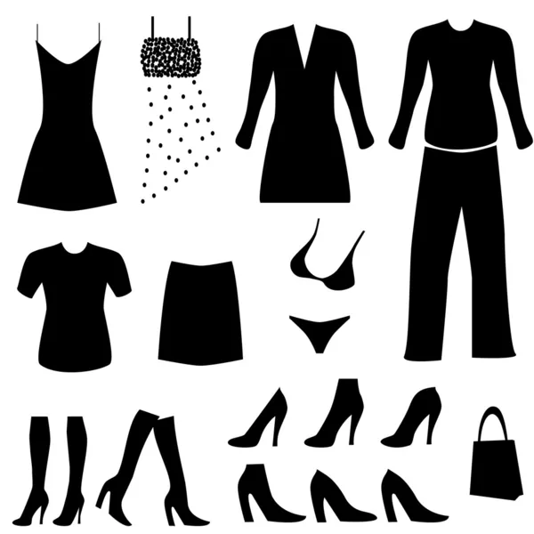 Vrouwelijke kleding en accessoires — Stockvector