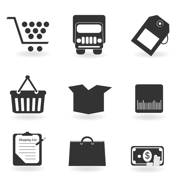Iconos de compras en escala de grises — Vector de stock