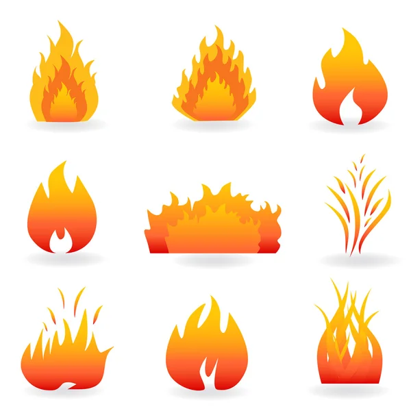 Simboli di fiamma e fuoco — Vettoriale Stock