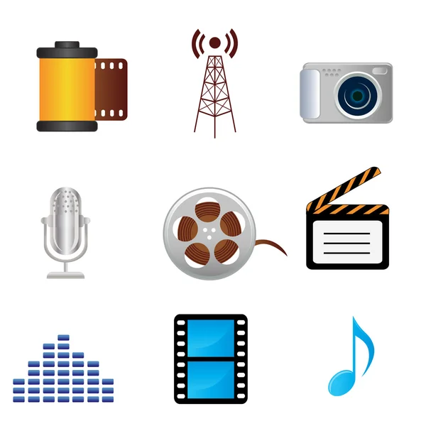 Film, music, photography media icons — Stock Vector
