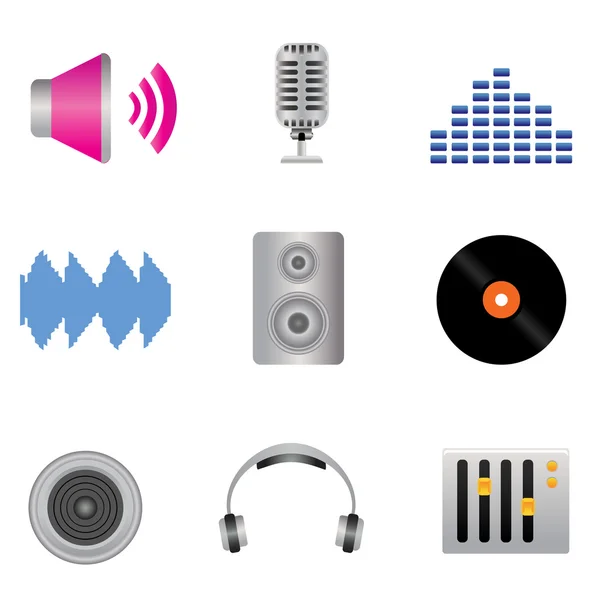 Iconos de audio, música y sonido — Vector de stock