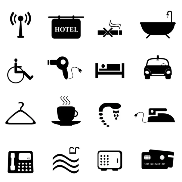Icônes d'hôtel en noir — Image vectorielle