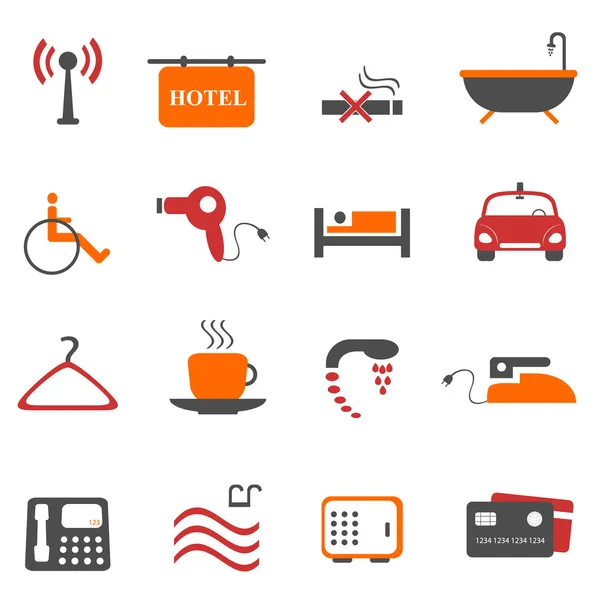 Iconos de hotel o alojamiento — Vector de stock