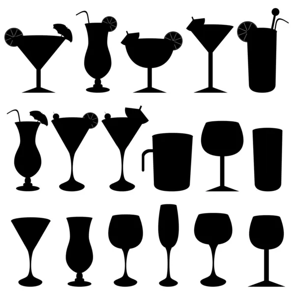 Alcoholic drinks and glasses — Stock Vector