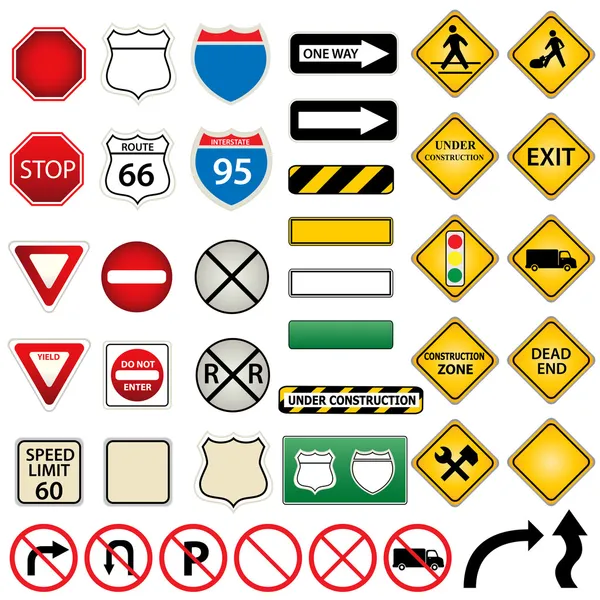 Straßen- und Verkehrszeichen — Stockvektor