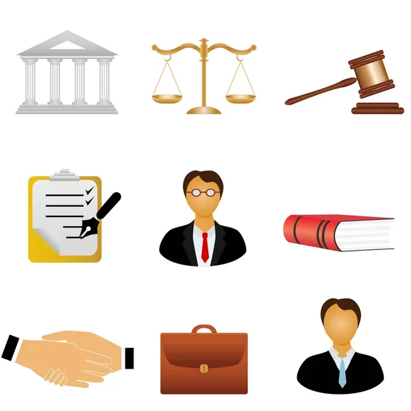 Icone della giustizia e del diritto — Vettoriale Stock
