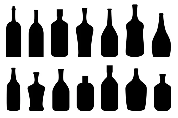 Botellas de alcohol en negro — Vector de stock