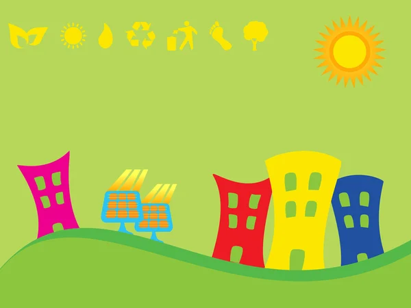 Güneş panelleri ile yeşil şehir — Stok Vektör