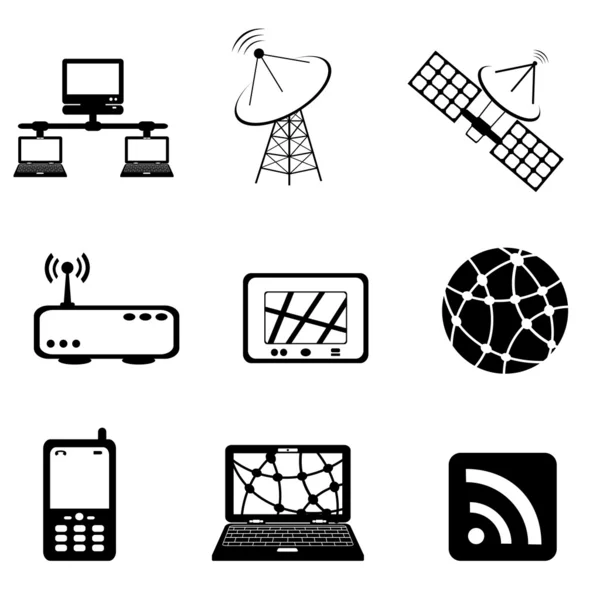 Conjunto de iconos de comunicación y ordenador — Vector de stock