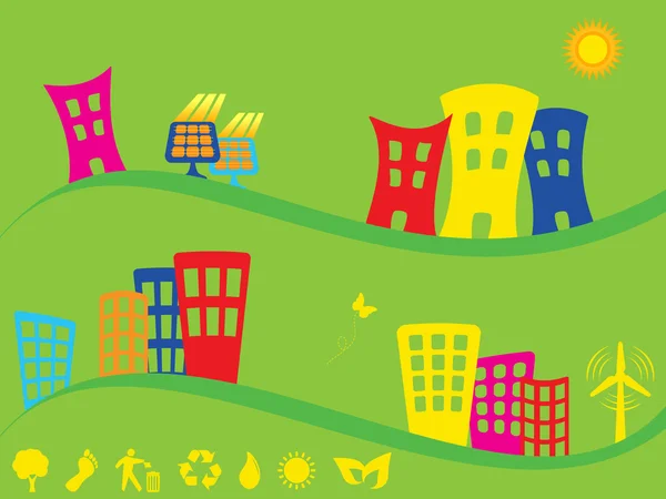 Zielone miasto za pomocą alternatywnych źródeł energii — Wektor stockowy