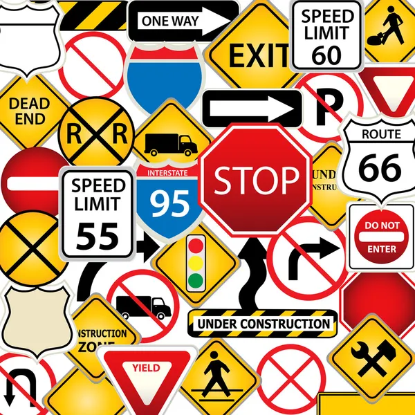 Yol ve trafik işaretleri — Stok Vektör