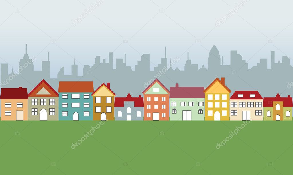 Suburban houses and city