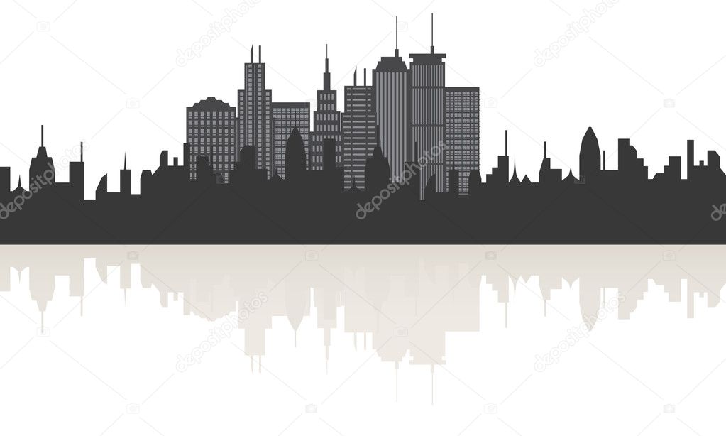 Big city skyline with reflection