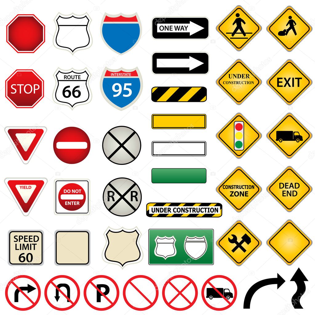 Road and traffic signs — Stock Vector © soleilc #5985037