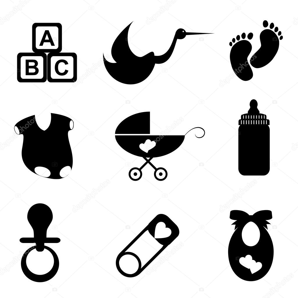 Baby items icon set