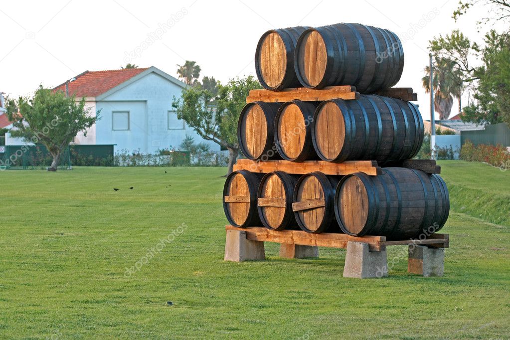 Wood casks on the grass