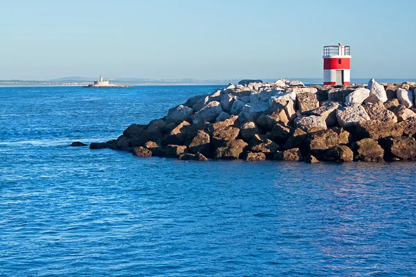 Lighthouses bar entry of the river Tagus — Stock Photo, Image
