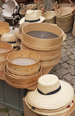 Straw hats and baskets clipart