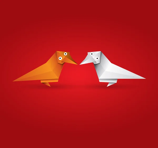 Origami casal pássaro — Vetor de Stock