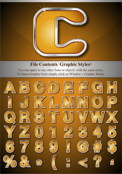 Alphabet orange avec trait d'argent — Image vectorielle